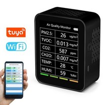 공기질측정기 가정용 다기능 대기질 검출기 PM2.5 TVOC CO2 CH2O 온도 습도 감지 분석기, Black-WiFi type, 08 Black 6in1 WiFi type