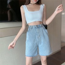 스팟 여름 청바지 통통한 여자 스트레이트 느슨한 와이드 다리 Burrs 슬리밍 높은 허리 반바지
