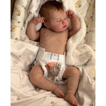 리본돌 전문 돌리아 전체 실리콘 바디 신생아용 Loulou Asleep 인형 살아있는 듯한 3D 피부 것처럼 보이는 정맥 수제 49cm-43, 2.49cm - boy body