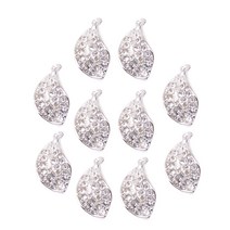 GHSHOP 10Pc 다이아몬드 크리스탈 공예품 만들기 목걸이 쥬얼리에 대한 매력 DIY 펜던트 잎, 2.3x1.2cm, 합금, 실버