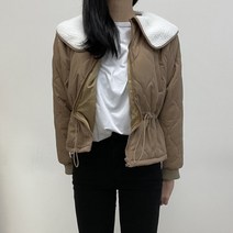 VANANA2 여성 데일리 아방핏 캐주얼 귀욤 러블리룩 허리 스트링 조절 뽀글이 카라 날개 가슴 포켓 주머니 물결 패턴 하프 뽀짝 패딩 점퍼 3color