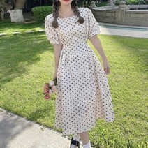 플레어 원피스 스퀘어넥 허리 절개 스트링 퍼프소매 여름 랩 블랙 데님 셔츠 하객 여성 원피스 나시