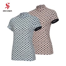 [세바스찬] [골프](국내생산) 23 S/S 여성 전판 프린트 모크넥 반팔 티셔츠 3204, 색상:화이트 / 사이즈:100