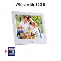 디지털액자 전자 프레임 액자 모니터10 인치 HD 디지털 사진 프레임 1024x600 울트라 얇은 LED 전자 앨범 L, 08 White with 32GB_01 EU 플러그
