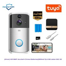 스마트 인터폰 Tuya 비디오 도어 벨 wifi 무선 초인종 스마트 카메라 도어 폰 인터콤 모션 감지 방수 홈 보안, 1080P silver kit 32G_미국 플러그