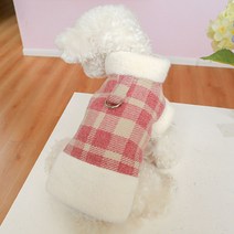 고양이 강아지 후리스 자켓 기모 체크 패딩 하네스 중소형 애견겨울옷, 진핑크