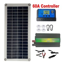 태양열설치 태양광패널 1000w 인버터 세트 12v 10a-60a 컨트롤러 플레이트 키트 전화 rv 자동차 mp3 충전기 야외 배터리, 1000w 인버터 - 60a