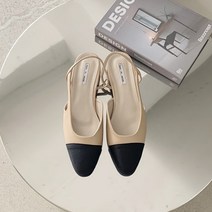 배색 투톤 슬링백 스트랩 플랫 구두 2cm