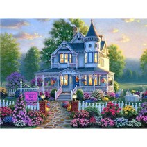 푸아이 3D 보석 십자수 정원있는 성 40x30 DIY 거실 사무실 집들이 개업선물 인테리어 소품 (사이즈3종)+행운십자수(30x30) MJ715, 1세트, 80x60cm