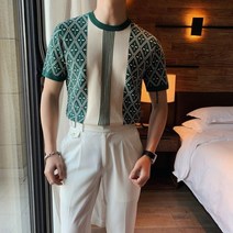 여름 남성 짧은 소매 니트 셔츠/남성 슬림 맞는 라운드 칼라 실크 레저 세트 헤드 티셔츠 플러스 사이즈 4XL