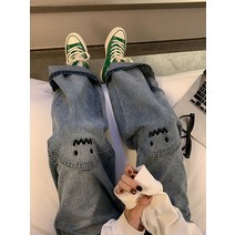 연청바지코디 여성 봄가을 스트레이트핏 일자 와이드 루즈핏 아메카지스타일 클래식 보이핏 볼륨 캐쥬얼 3519671669