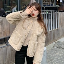 폴라도레 여성 올겨울 유행 상의 소향풍 기질 짧은 라운드넥 모직 코트 XJ