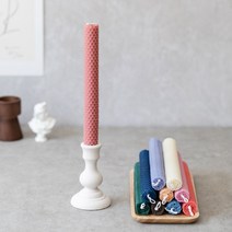 컬러 비즈시트 비즈왁스 밀랍 꿀초 캔들 20가지 컬러 긴초, 옐로우, 화이트 우드 촛대 추가, 1개
