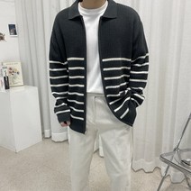 스트릿제이 하찌 잔단가라 스트라이프 카라 투웨이 니트 집업
