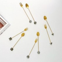 쿠마마 마블 스텐 골드 디저트 롱 스푼 포크 32타입, 선택:브라운 사각:포크, 단품