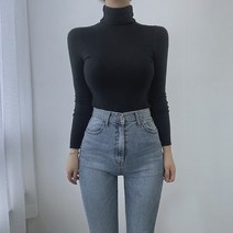 VANANA2 여리여리 슬림핏 돌돌이 무지 목폴라 니트 티셔츠 3color