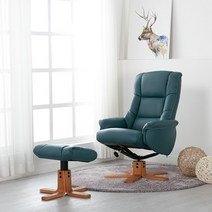 [10조한정 추가할인+스툴포함] 에보니아 레스트 에어레더 라운지 리클라이너 회전소파의자, 블루
