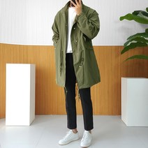 로니제이 남자 롱야상 점퍼 스트링 간절기 오버핏 사파리 롱 자켓