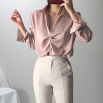 디작소 여성 봄 가을 카라 꼬임 블라우스 셔츠