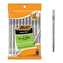 BIC 라운드 스틱 엑스트라 라이프 볼펜 M 포인트 (1.0mm) 블랙 10개, Black, Black