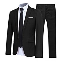 2Pcs 남자 신사 양복 원 버튼 노치 플랩 포켓 옷깃 긴 소매 자 켓 블레 이저 긴 바지 Office 미팅에 대 한 설정