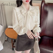 [Sealang]여성 오피스룩 리본 레이스 긴팔 셔츠 봄가을 bg1zhuo218