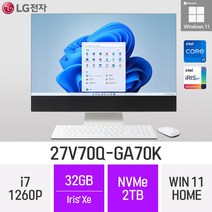 LG 일체형PC 27V70Q-GA70K 윈도우11 27인치 인텔 12세대 사무용 인강용 재택근무용 일체형PC, 2TB, 32GB, Win11 Home