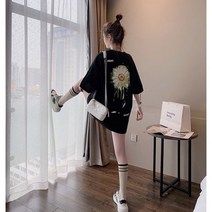 여름 라운드넥티셔츠여성 양면 꽃무늬 프린트 면 반팔 박스 티셔츠 QUY161 +사은품