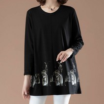 SJW 봄가을 중년여성 티셔츠 라운드 롱티 빅사이즈 풀오버 긴팔 상의 엄마 40-60대 XL~6XL