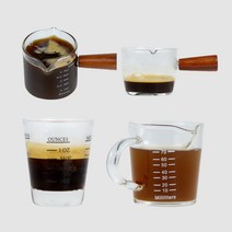 에스프레소 샷잔 우드핸들 푸어링 라인 유리 더블 글라스 홈카페, 우드핸들 라운드샷잔L 1P