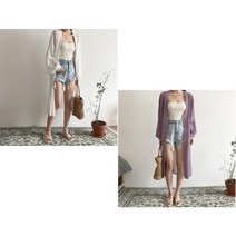 루즈핏 로브 롱가디건 (S M L XL XXL) 퍼프슬리브 여리여리핏 가운 봄 여름 얇은가디건 롱카디건 하늘하늘한느낌