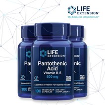 라이프 익스텐션 3개 판토텐산 비타민 B5 500mg 식물성 100 캡슐 칼슘 쌀 추출물