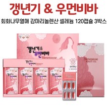 갱년기 우먼 여성 건강 기능 식품 갱년기영양제 여자 감마 리놀렌산 회화나무 열매 추출 비타민 A E B6 D 복합기능성 석류 보라지종자 유 저분자피쉬콜라겐 오미자 산삼배양근 분말, 3박스, 120캡슐