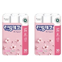삼정펄프 리빙데코 화장지 도톰한 3겹 60롤 엠보싱 재생펄프 벚꽃향 두루마리휴지, 단품