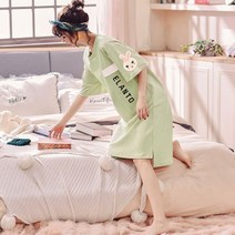 Nightdress 여성 여름 봄 가을 겨울 학생 홈 서비스 귀여운 겉옷 얇은 섹션 반팔 느슨한 출산 잠옷 여름