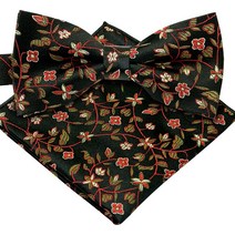 타이타이 BRAND NEW 블랙&멀티컬러 플로랄 니뽄 하드 투 파인드 럭셔리 쟈가드 턱시도 성인용 나비넥타이&포켓칩 세트 CP938