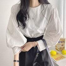 여성 라운드넥 벌룬소매 셔링 블라우스 W044