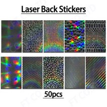 홈데코 스테인글라스 필름 휴대폰 스킨 장식용 혼합 레이저 스티커 하이드로겔 보호 절단기 다채로운 후면 유리 커버 50pc, 없음