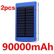 90000mAh 태양 보조베터리 빠른 충전기 대용량 휴대용 USB 포트 스마트 전화 아이폰 호환 Xiaomi 삼성, [02] Blue-90000mAh-2PCS