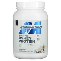 머슬테크 100% 목초 사육 유청 단백질 디럭스 바닐라 816g(1.8lb), 5병, 816g