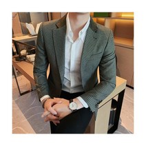 남성 봄 캐주얼 비즈니스 정장 코트/남성 슬림 피트 체크무늬 턱시도 블레이저 재킷