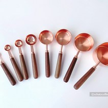 계량스푼 4종세트 우드 손잡이 컵 앤틱 로즈골드 스텐 커피 주방 요리 제빵 캠핑, 계량 스푼 4종세트