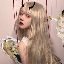 천사 공장 도매 일본식 소프트 소녀 가발 여성 긴 스트레이트 헤어 베이지 화이트 페이스 트리밍 푹신한 현실적인 화학 섬유 가발, 레몬 옐로우