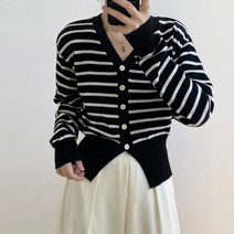 스트라이프 단가라 가디건 여성 니트 여리핏 데일리 간절기