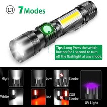해루질랜턴 캠핑조명 정원 실외 LED 자외선 및 강한 빛 손전등 USB 충전식 캠핑 랜턴, 1.18650 Battery
