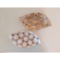 [소품팩토리] 나뭇잎모양 쉘 플레이트 자개그릇 미니 자개 쥬얼리트레이 발리감성 촬영소품, 골드코인 자개트레이