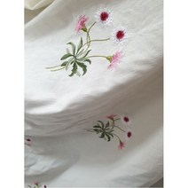 헤인천 대폭 20수 광목 무궁화자수 워싱원단 패치 커텐 원단, 백아이보리색 1줄 (자수 5개)
