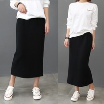 데일리앤 마리 가을 밴딩 잔골지 H라인 일자 트임 롱 스커트