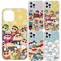 페블 아이폰14프로 전용 iPhone14 Pro 짱구는 못말려! 바글바글 친구들 디자인 클리어 젤리 휴대폰 케이스