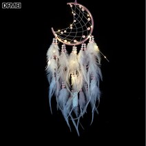 DFMEI 크리에이티브 달 드림캐쳐 핑크 컬렉션 관광지 깃털 장식 자동차 장식 친구선물, DFMEI 몽중월완성품 (등을 감아둔 상태)